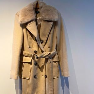 Bebe wool blend coat with rabbit collar